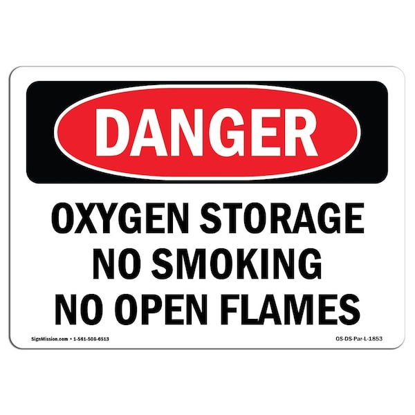 Sign, 18" H, 24" W, Aluminum, Oxygen Storage No Smoking No Open Flames, Landscape, 1824-L-1853